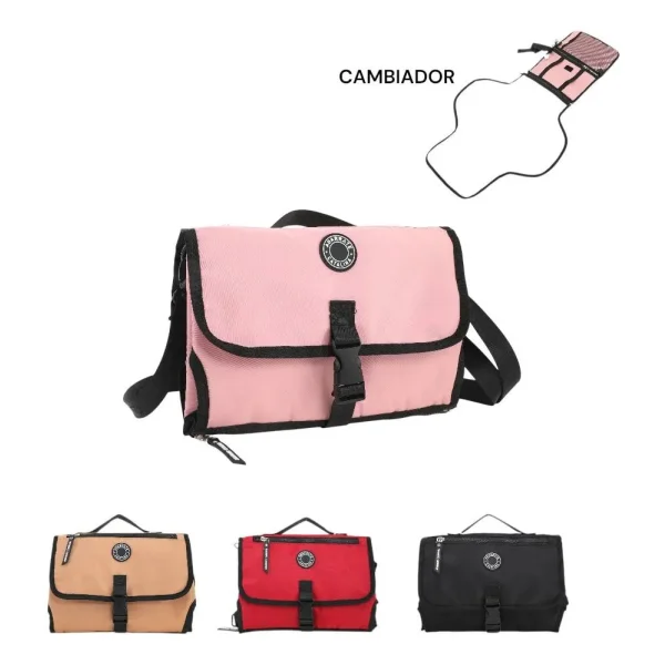 Bolso Maternal Pañalero Cambiador Bandolera Organizador Bebe Rosa