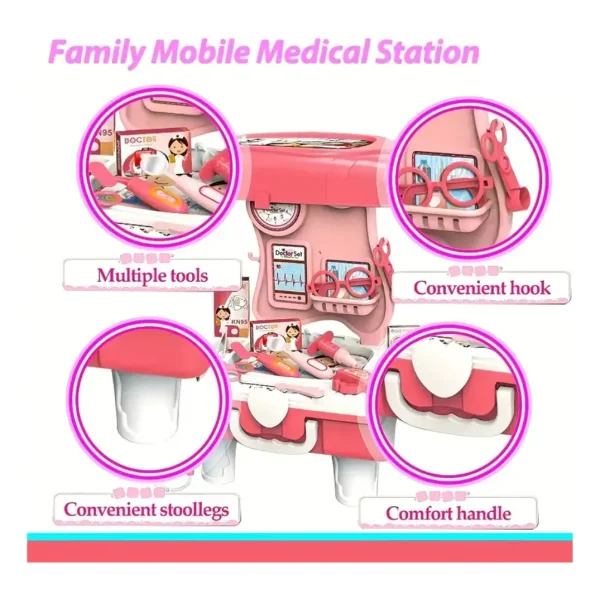 Valija Maletín Doctor Infantil Con Ruedas Set Juego De Rol Rosa