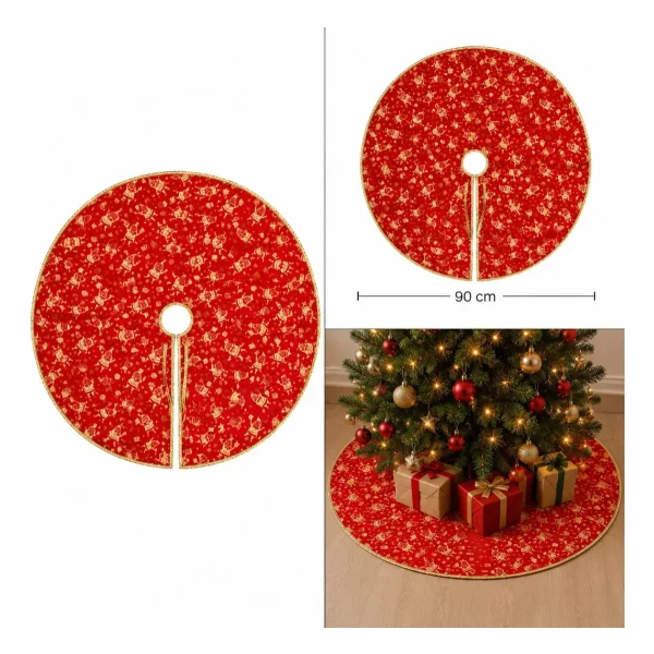 Cubre Pie Arbol Navidad Funda Adornos Decoracion Rojo