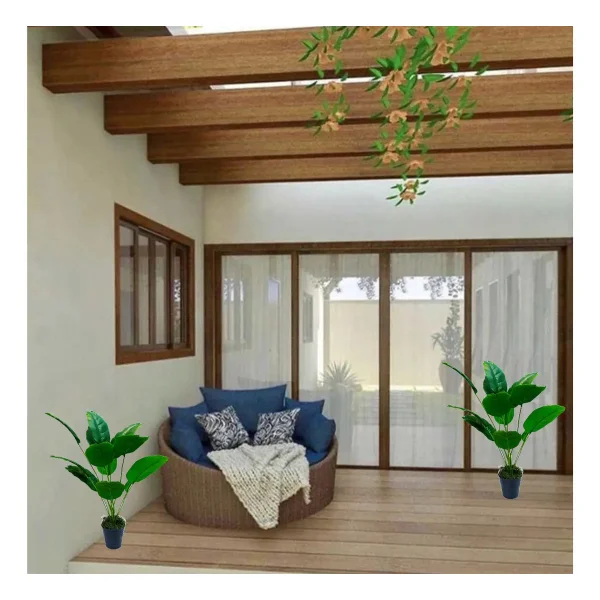 Ramo Artificial 75cm Verde Plastico Con Maceta