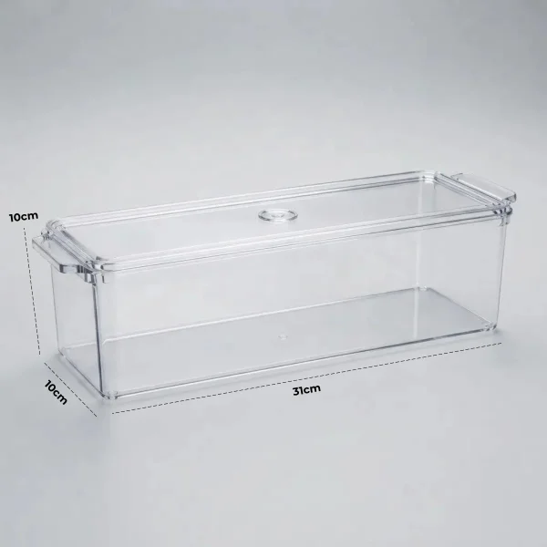 Organizador Heladera Contenedor Multiuso Con Tapa 30x10x10 Transparente