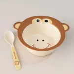 Set Vajilla Infantil Mono 5pzs Plato Vaso Cubiertos De Bambu