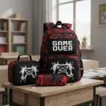 Mochilas Escolares 3 En 1 Cartuchera Lonchera Game Over Nene