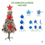 Arbol Navidad Tronador Slim Nevado 1,20mt + Kit Decoracion