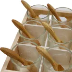 Set X6 Copetineros De Vidrio Y Madera Con Cucharitas