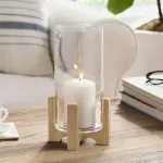 Portavela Jarrón De Vidrio Grande Con Base De Madera 34cm