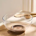 Bowl Vidrio Ensaladera Recipiente Con Base De Madera 16cm