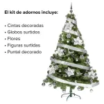 Arbolito Navidad Tronador Lujo 1,80mt + Kit 60 Plata Deco