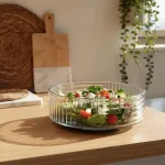 Bowl Vidrio Ensaladera Recipiente Con Base De Madera 20cm