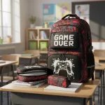 Mochilas Escolares 3 En 1 Cartuchera Lonchera Game Over Nene