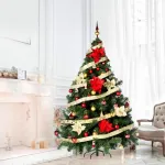 Árbol De Navidad Montañes Deluxe 1.80mts Decorado Rojo Oro