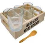 Set X6 Copetineros De Vidrio Y Madera Con Cucharitas
