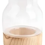 Portavela Vidrio Florero Con Base De Madera Deco Hogar 19cm