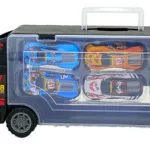 Camión Porta Autos Valija + 6 Autos De Carrera A Fricción Color Negro
