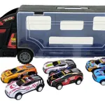 Camión Porta Autos Valija + 6 Autos De Carrera A Fricción Color Negro