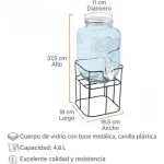 Dispenser Vidrio Frasco Con Canilla 5 Litros Para Bebidas
