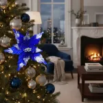 Flor 25cm Azul Arbol De Navidad Adornos Decoración X4u 