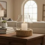 Portavela Vidrio Florero Con Base De Madera Deco Hogar 19cm