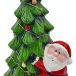Adorno Ceramica Arbol De Navidad Papa Noel 23cm + Luz Deco Luces Amarillo