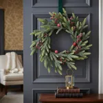 Corona Navideña Nevada Decorada Adornos Navidad 60cm Color Verde