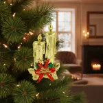 Adorno Navidad Colgante Navideño Con Velas Y Moño 17cm