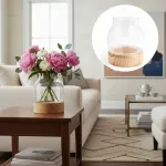 Portavela Vidrio Florero Con Base De Madera Deco Hogar 19cm