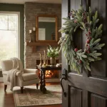 Corona Navideña Nevada Decorada Adornos Navidad 60cm Color Verde