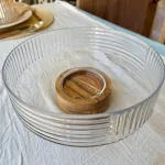 Bowl Vidrio Ensaladera Recipiente Con Base De Madera 20cm