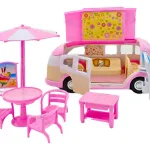 Camion De Dulces Y Helados Con Accesorios Para Muñecas Color Rosa