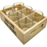 Set X6 Copetineros De Vidrio Y Madera Con Cucharitas