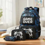 Mochilas Escolares 3 En 1 Cartuchera Lonchera Game Over Nene