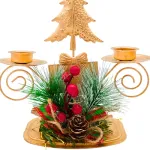 Candelabro Porta Velas X2 Decorativos Navidad 17cm Color Dorado
