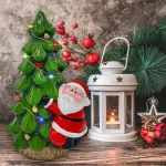 Adorno Ceramica Arbol De Navidad Papa Noel 23cm + Luz Deco Luces Amarillo