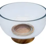Bowl Vidrio Ensaladera Recipiente Con Base De Madera 16cm