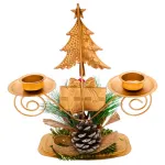 Candelabro Porta Velas X2 Decorativos Navidad 17cm Color Dorado