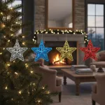 Adorno Navideño Estrella Colgante X4 Decoración Para Arbol