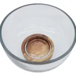 Bowl Vidrio Ensaladera Recipiente Con Base De Madera 16cm