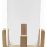 Portavela Jarrón De Vidrio Grande Con Base De Madera 34cm
