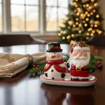 Juego De Salero Y Porta Escarbadientes Ceramica Navideño