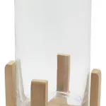 Portavela Jarrón De Vidrio Grande Con Base De Madera 34cm