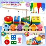 Juego Pesca + 4 Torres Encastre Madera Didactico Iman Peces Color Multicolor Tienda Cracovia Juguete 2 En 1