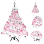 Arbol De Navidad Blanco Tronador Lujo 1,20mts Decorado Rosa