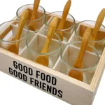 Set X6 Copetineros De Vidrio Y Madera Con Cucharitas
