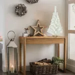 Arbol De Navidad Blanco Mini Arbolito 0,80mts Base De Tronco Natural