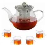 Tetera Vidrio Infusor Filtro Tapa Acero 450ml Té Hebras