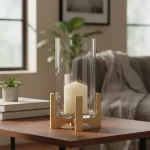 Portavela Jarrón De Vidrio Grande Con Base De Madera 34cm