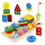Juego Pesca + 4 Torres Encastre Madera Didactico Iman Peces Color Multicolor Tienda Cracovia Juguete 2 En 1
