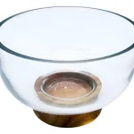Bowl Vidrio Ensaladera Recipiente Con Base De Madera 16cm
