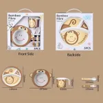Set Vajilla Infantil Mono 5pzs Plato Vaso Cubiertos De Bambu