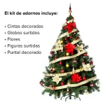 Árbol De Navidad Montañes Deluxe 1.80mts Decorado Rojo Oro